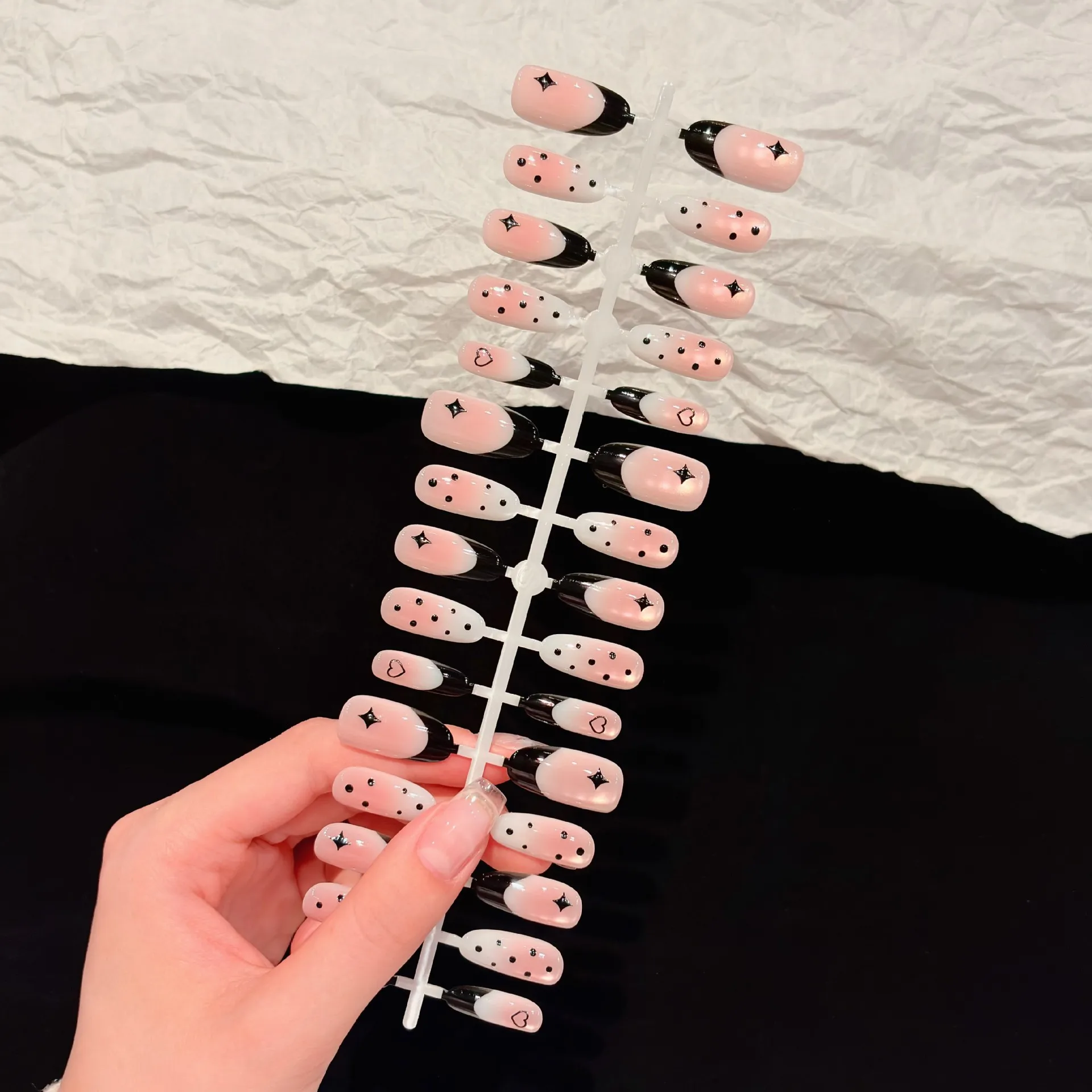Black Edge French 30 Pieces Wearing Nail Wholesale Cat's Eye Glass Beads Cat's Eye New Prefabricated Nail Art Wearing Nail Pieces