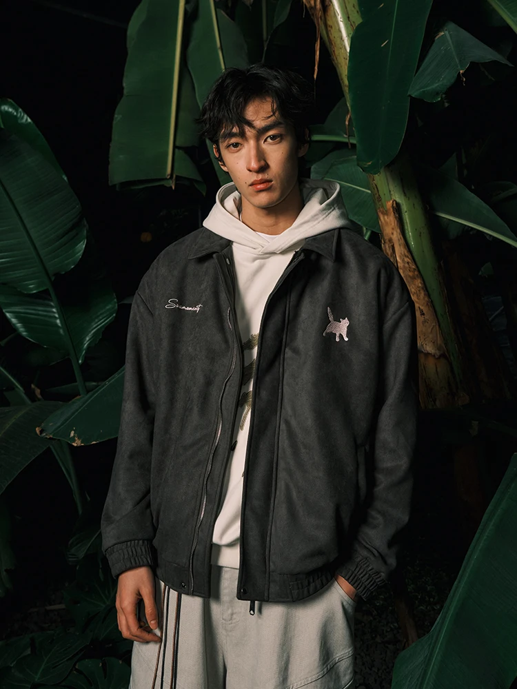 ملابس خارجية فضفاضة للرجال من Suamoment مطرزة من جلد الغزال الصناعي Jaet Street Sle ملابس خارجية فضفاضة للزوجين من ألياف البوليستر