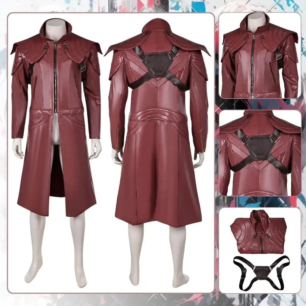 

Dante DMC 5 Cosplay Fantasia Costume Disguise Men Leather Jacket Coat Strap Roleplay Outfits Halloween Carnival Party Clothes