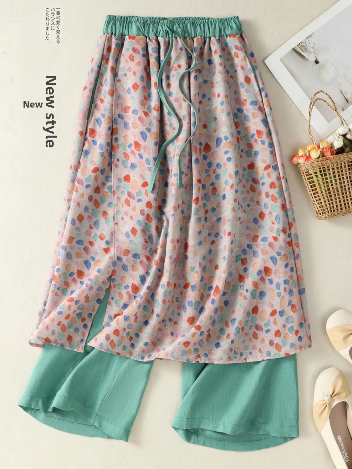 

Повседневные брюки в корейском и японском стиле с цветочным принтом, винтажные, модные, с высокой талией, длинные, для женщин больших размеров