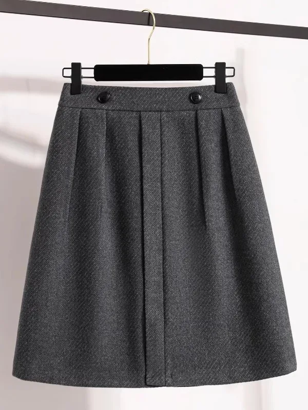 

Ele ey Suit Woolen Skirt Women's plus Size High Waist Hip Covering A-Line Skirt Korean Sle Commute Faion