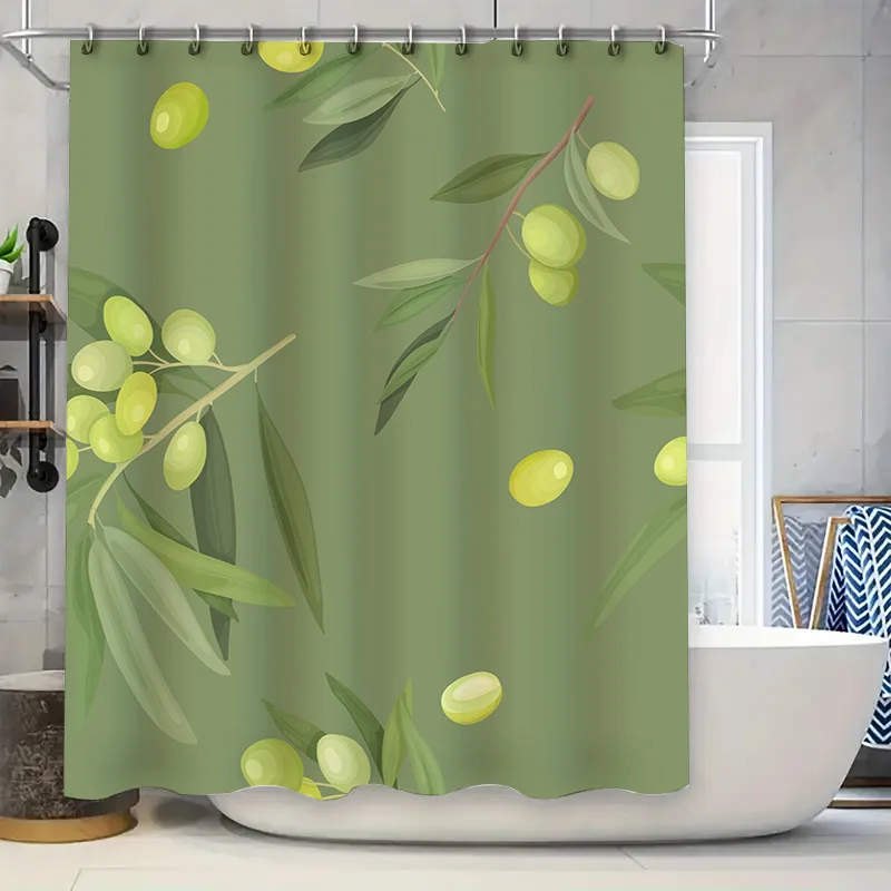 

Занавеска для душа с оливковой веткой и зелеными листьями, свежий и натуральный декор для ванной комнаты для вашего дома