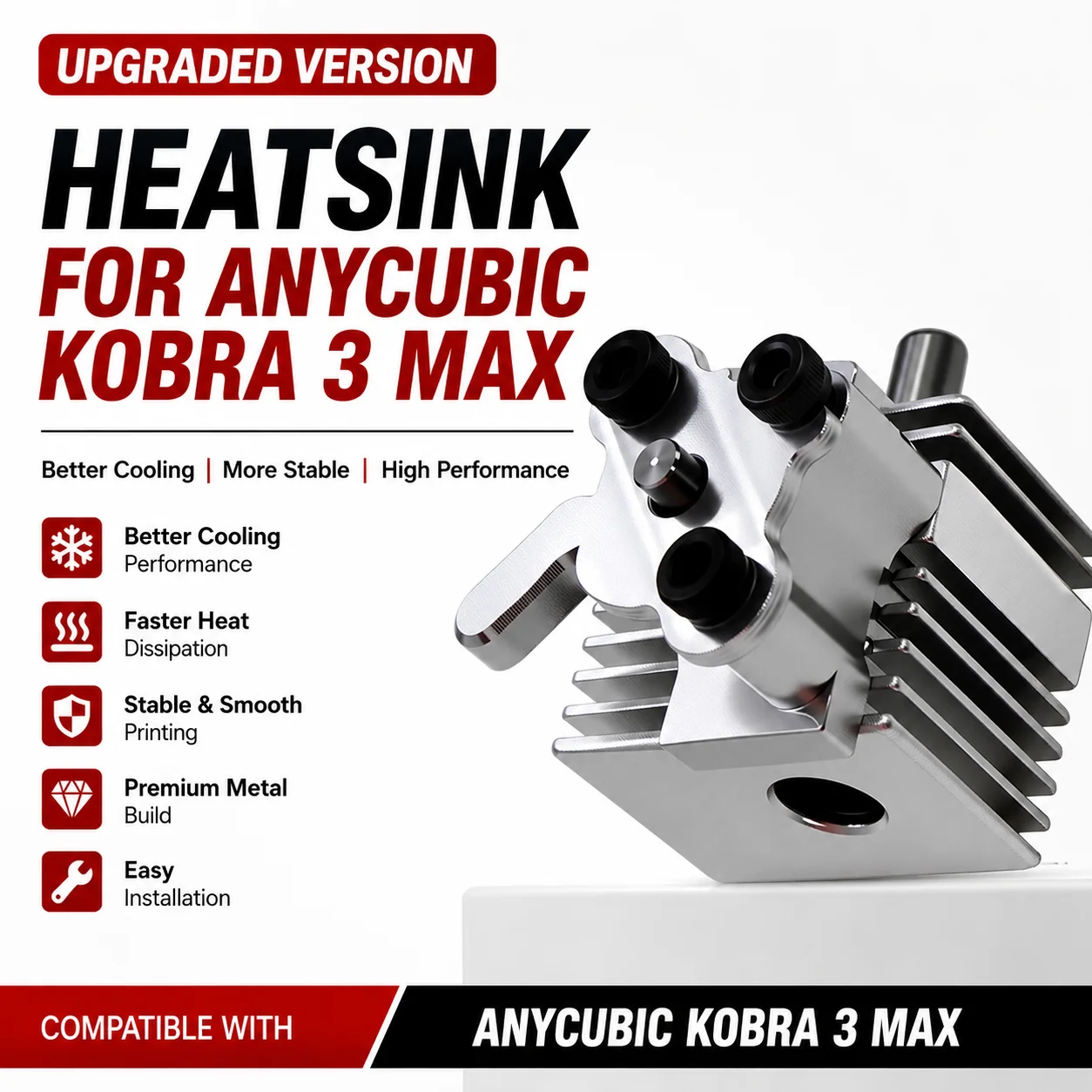 Anycubic Kobra 3 Max Upgraded Heat Sink Combo Hotend Kit Replaceable 0.25 0.4 0.6 0.8mm 3D Printer Nozzles for 3D Printer Parts 2