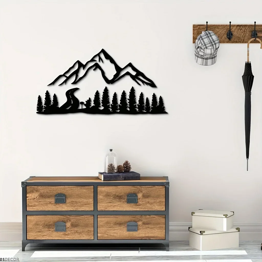 

Mountain Forest Metal Wall Hanging Art, Hill Trees Metal Home Decor, Nature and Forest Decoration Metal Wall Hanging Decor Iron