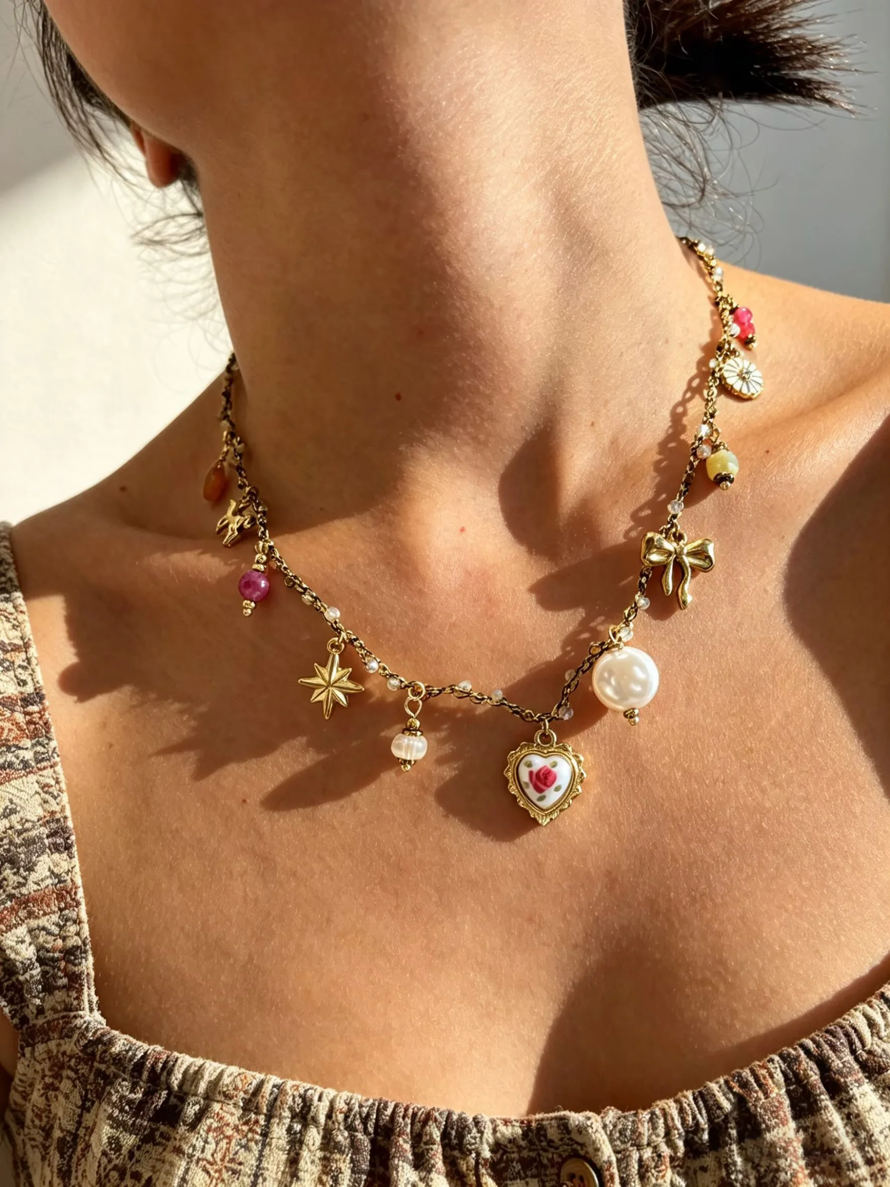 Peri'sbox Love Imitation Pearl Enamel Acrylic Pendant Charm Necklace Women's Personalized Creativity Collarbone Chain Jewelry