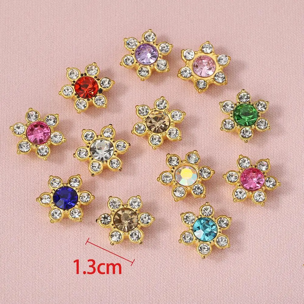 50pcs/lot 13mm Flower Beaded Crystal Patches With Golden Claw Base for DIY Jewelry Making Sewing Flat Back Cabochon Beads