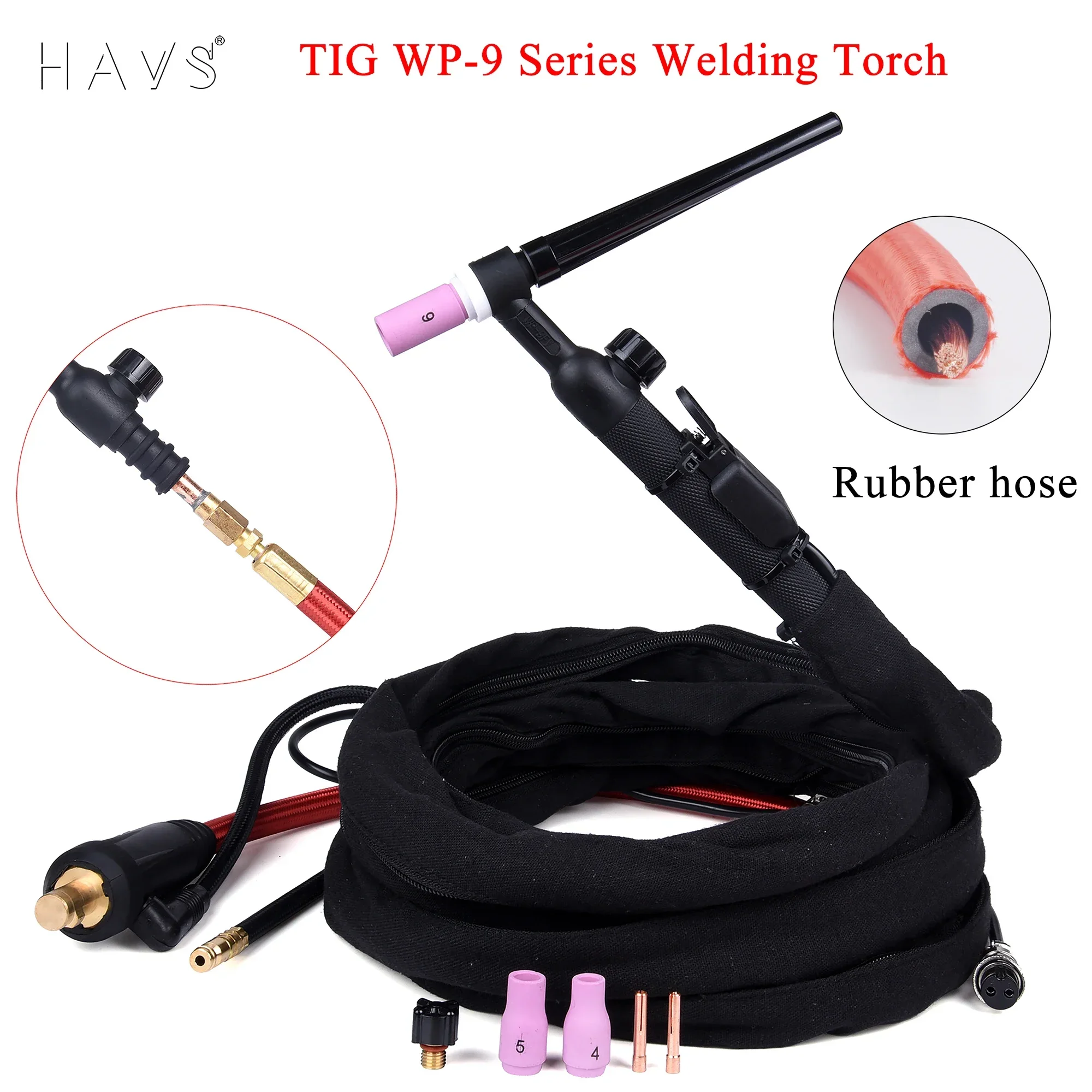 

WP9 WP9FV WP9F TIG Welding Torch Gas-Electric Integrated Red Rubber Hose 4M 35-50 Euro Connector 13FT Air Cooled