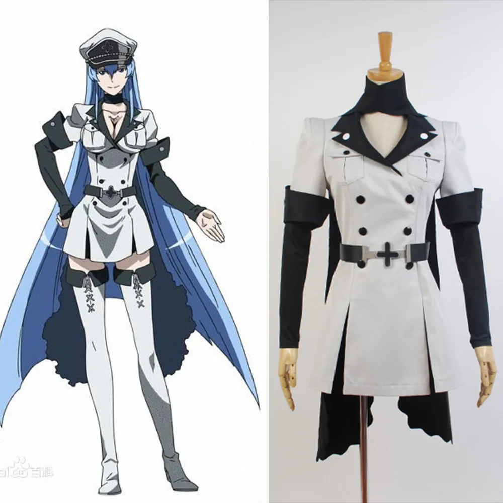 Anime Akame Ga KILL! Esdeath Cosplay Costume Aldult Unisex Sexy Coat Scarf Tie Hat Wig Halloween Rave Party Combat Uniform Suit