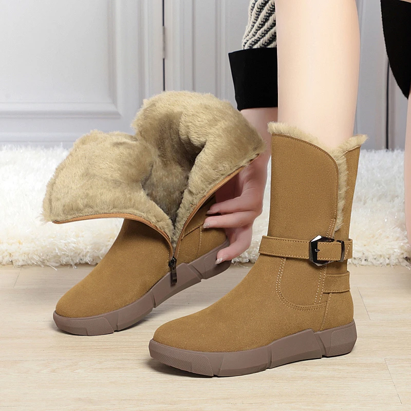 AIYUQI Snow Boots Women Winter Shoes 2024 New Genuine Leather Flat Women's Short Boots Large Size Warm Non-slip Women's Boots