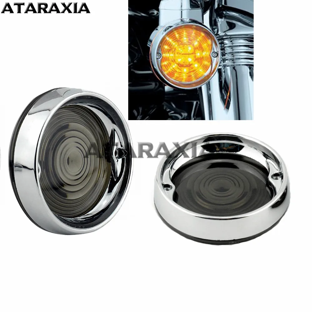 Deep Dish Turn Signal Lenses Bezels Trim Ring Flat Chrome For Harley Road Glide Road King Electra Tour Glide Heritage 1986-2021