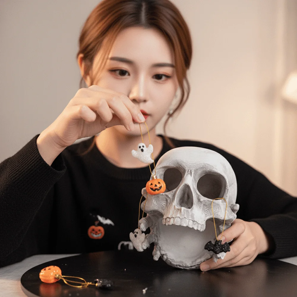 Resin Skeleton Head Jewelry Holder Realistic Multifunctional Halloween Resin Craft Handcrafted Creative Spooky Skull Head Bowl