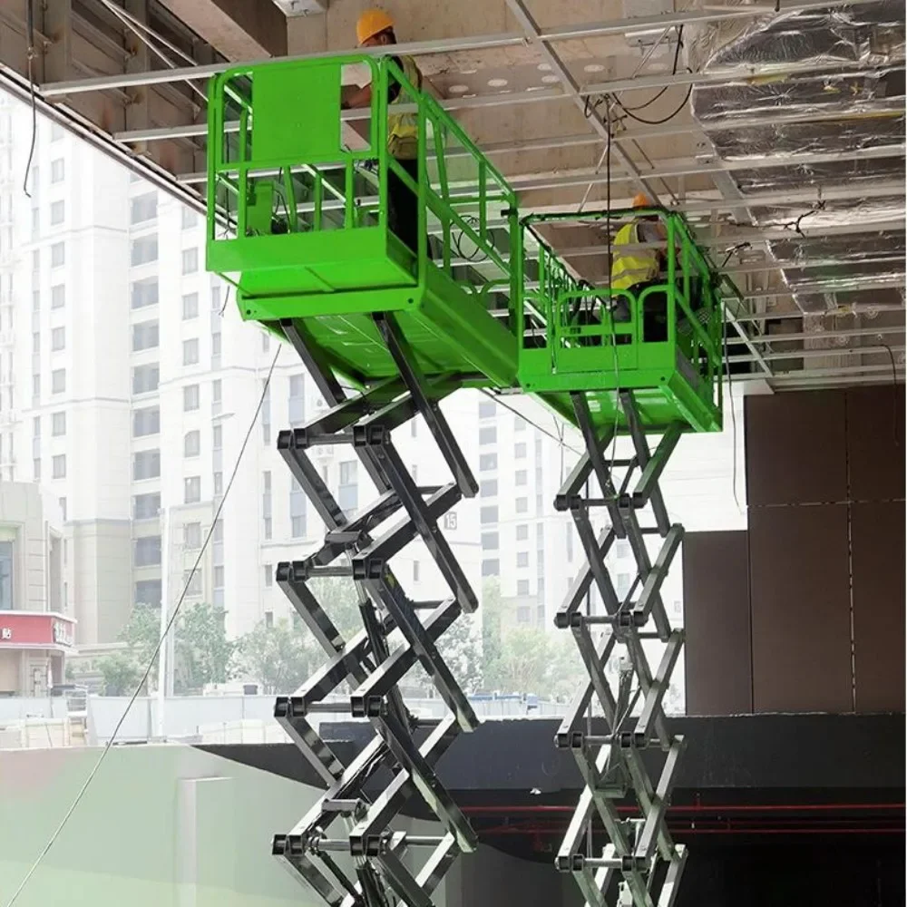 Electric battery crawler undercarriage AERIAL WORK PLATFORM scissor lift aerial with fence 8m 10m 12m 14m 15m working height