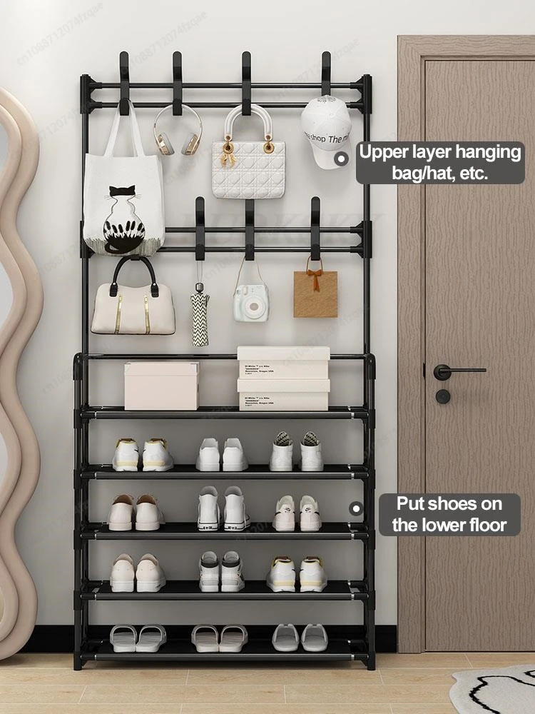 Household Shoe Rack Door Dormitory Coat Rack Simple Coat And Hat Integrated Shoe Cabinet Storage Multi-functional Storage Rack