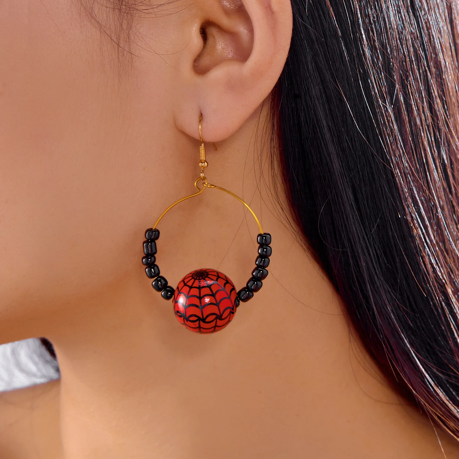 Design Sense Halloween-Kürbis-Katzen-Ohrringe für Frauen, übertriebene Reisperlen, großer Kreis, Creolen, festlicher Party-Schmuck – Detail 20