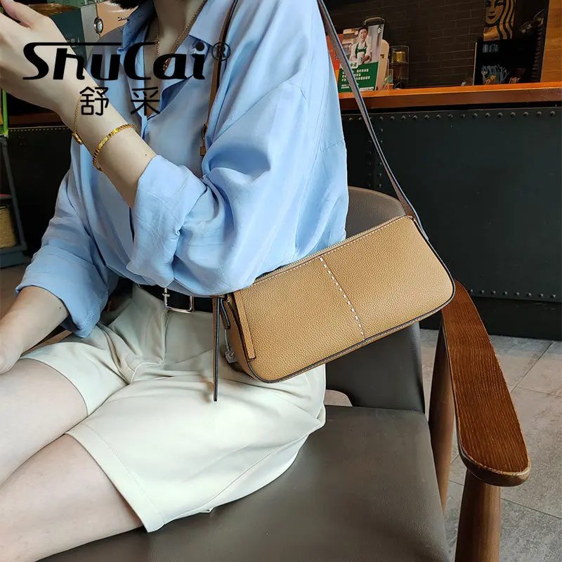 2022 new French armpit bag shoulder cross triangle baguette bag niche high-end leather bag