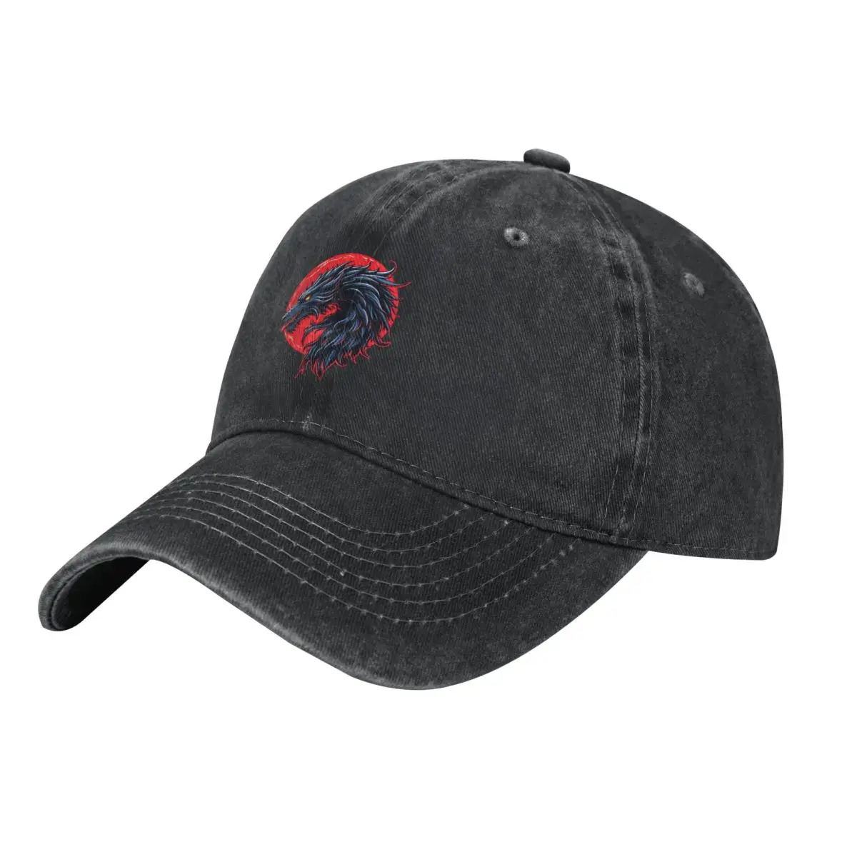 Multicolor Hat Peaked Cap Black Wolf Red Eyes And Sharp Teeth Against Red Circular Background Personalized Visor Protection Hats