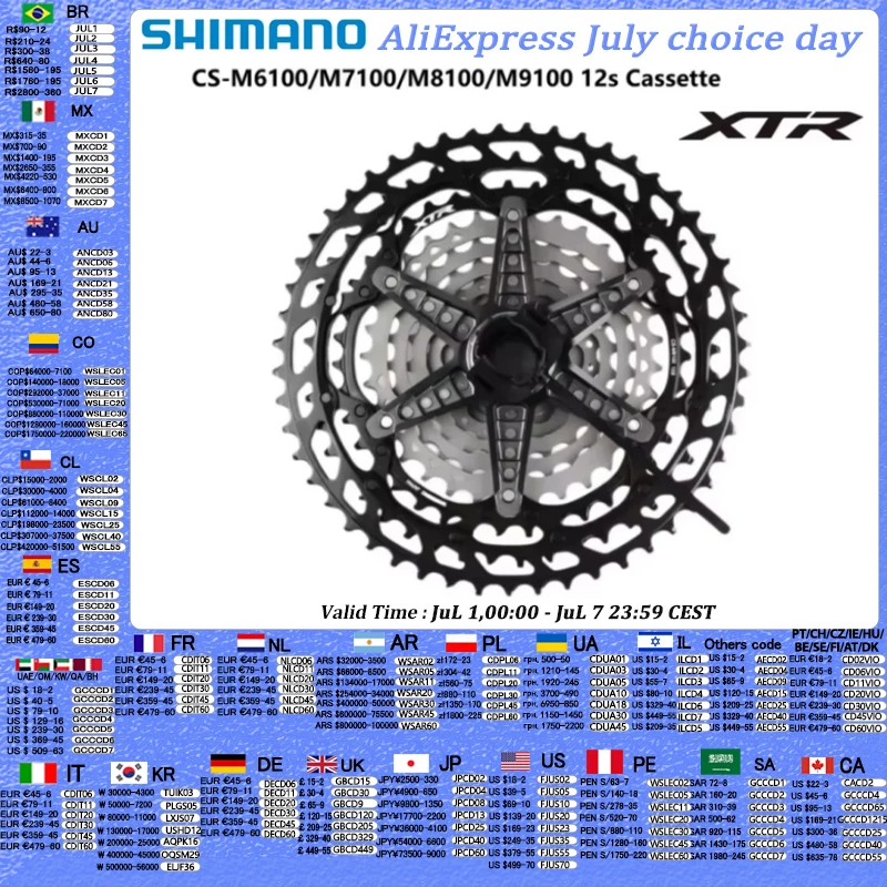 Shimano M6100 M7100 M8100 M8200 M9100 Cassette MS 12 velocidades DEORE SLX XT XTR serie 12s 10-51T/10-45T para pieza de paseo en bicicleta de montaña