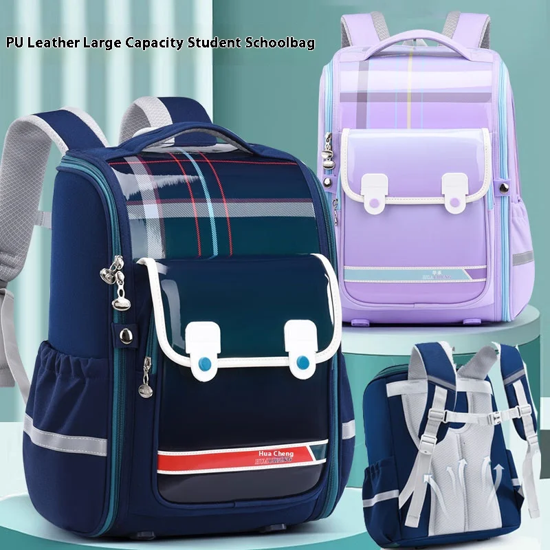 Mochilas prontas para meninas da escola primária, mochilas infantis leves para meninos, couro PU, repelente de água, graus 1, 2, 3, 6