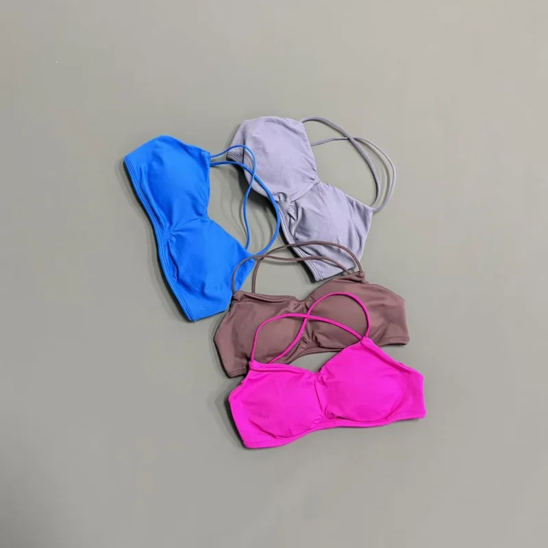 Sports Bra Athletic Women Cross Back Breathable Soft Halter Strappy Medium Support Removable Pads Gym Fitness Workout Bra