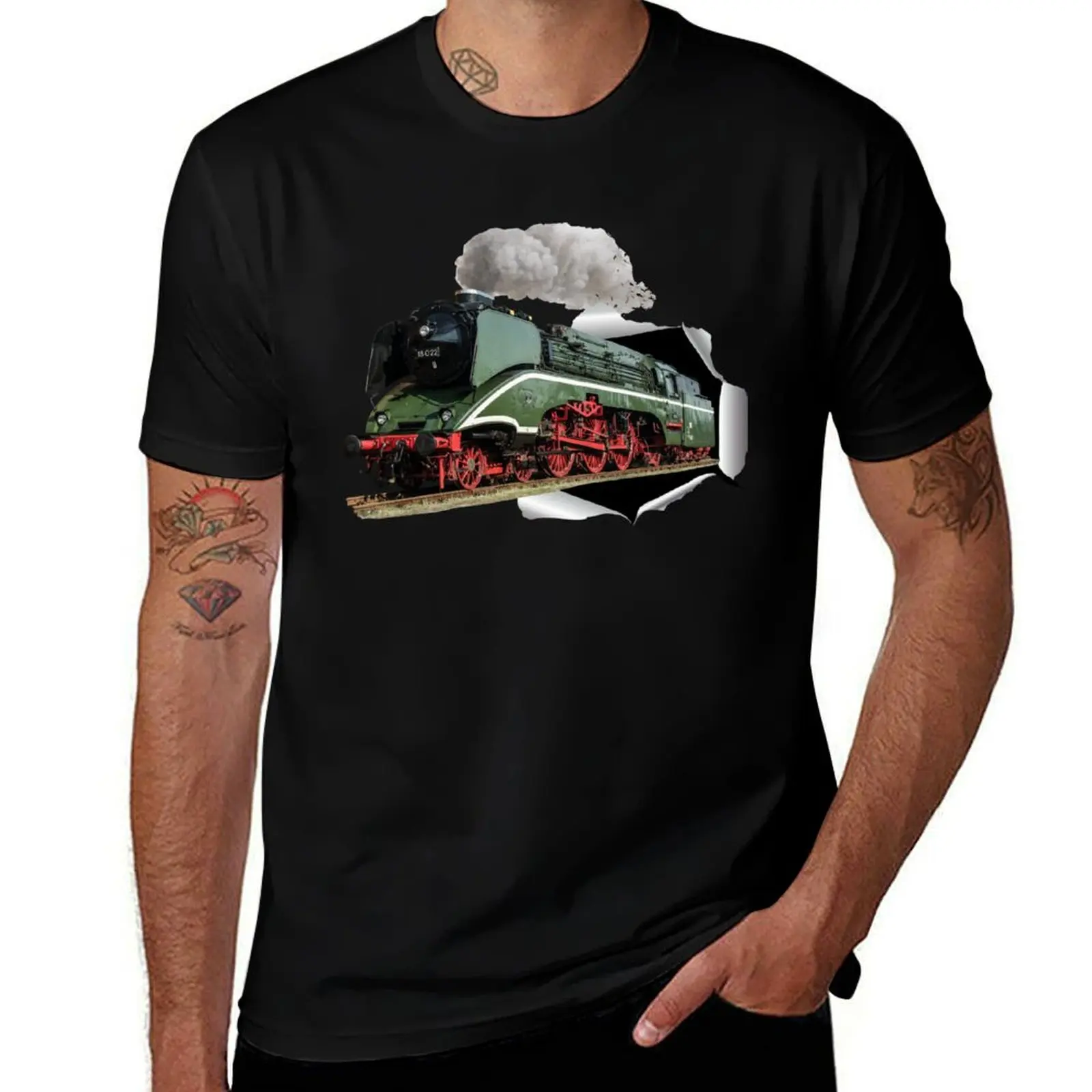 

Steam locomotive breaks through paper T-Shirt printed t shirts for man anime t shirts for man t shirt custom print T-Shirt