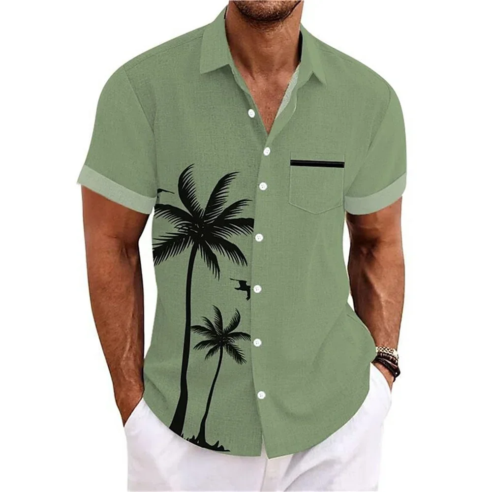 Camiseta de linho havaiana masculina, estampada em coco, preto e branco, ao ar livre, casual, diária, manga curta, shi