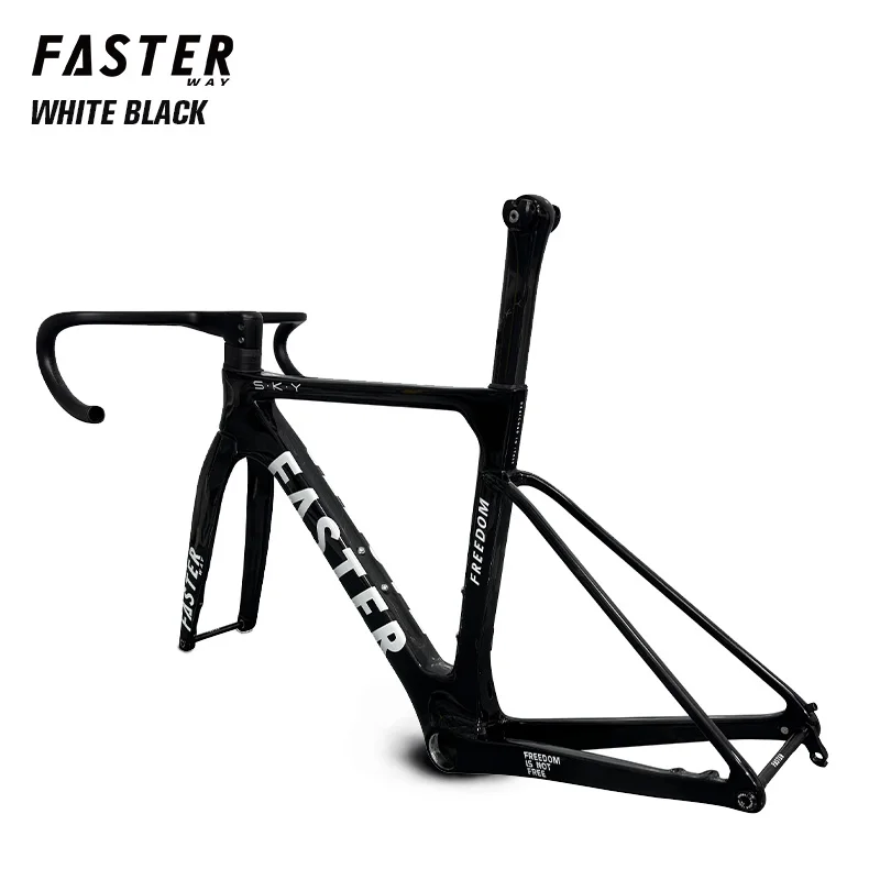 FASTERWAY Freedom كلاسيكي أسود الحصان إطارات الكربون دراجة الطريق الإطار مع شوكة Seatpost المشبك سماعة المقود 32C مكبح قرصي