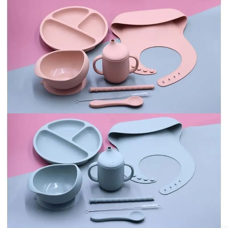 

E06f 1 Set Baby Silicone Bowl Bib Set Set Не скользите детская всасывающая тарелка силиконовая ложка посуды блюда для кормления