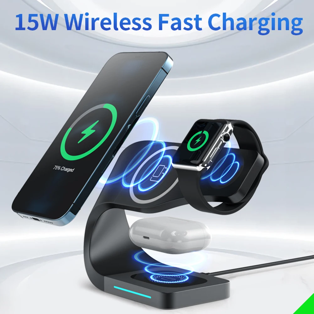 Caricabatterie Wireless 4 in 1 ricarica Wireless veloce magnetica per iPhone 12/13pro Max/12 Pro Max/12 Mini iWatch SE/6/5/4/3/2 Airpo
