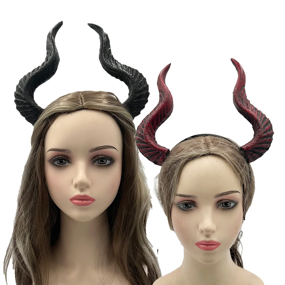 Devil Demon Horn Headwear Headpiece Cosplay Animal Black Sheep Gothic Horns Headband Halloween Carnival Party Costume Props
