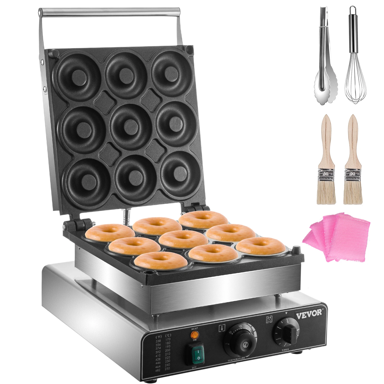 VEVOR 9PCS Commercial Electric Donut Maker Professional 9cm Donuts Making Machine Circle Rings Double-sided Heating Gaufriers