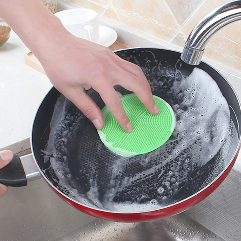 6Pcs Silicone Cleaning Brushes Soft Silicone Scouring Pad Washing Sponge Dish Bowl Pot Cleaner Washing Tool Kitchen Accessories