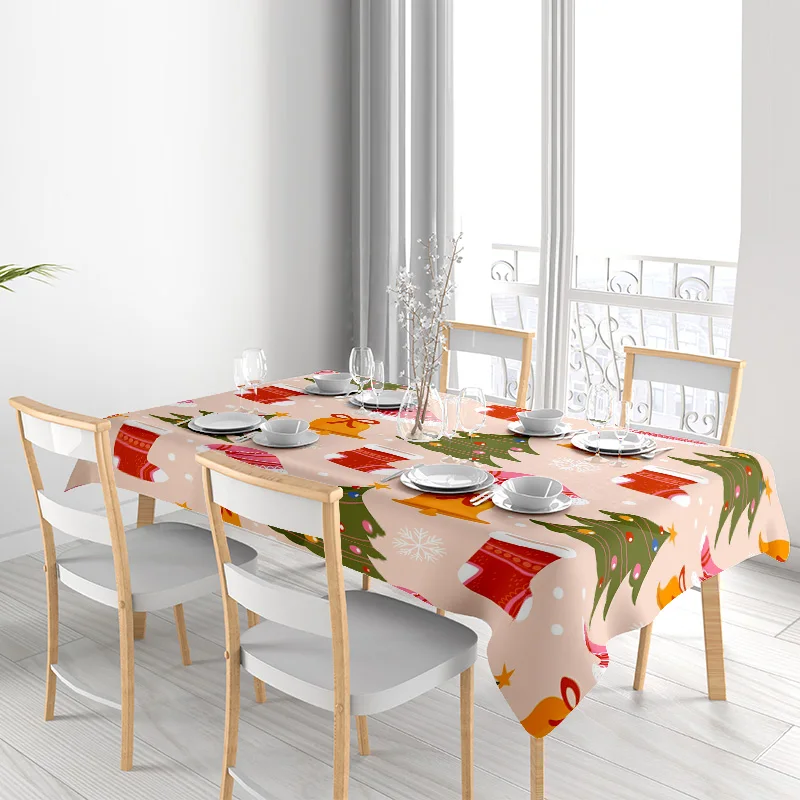 عيد الميلاد مفرش المائدة شجرة احتفالية تصميم الأزهار عدم الانزلاق المطبوعة الزخرفية البوليستر غطاء طاولة العشاء للمنزل غرفة الطعام دي #3