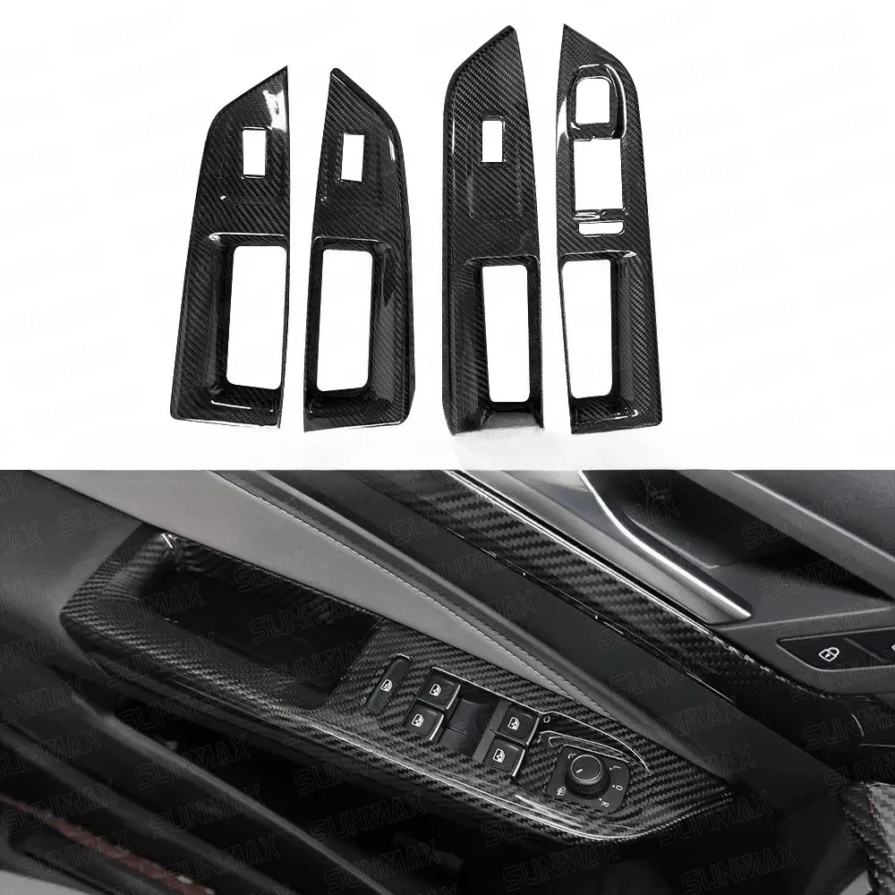 

For Volkswagen Golf 8 Real Dry Carbon Fiber window glass lifting button frame cover decoration interior modification Accessories
