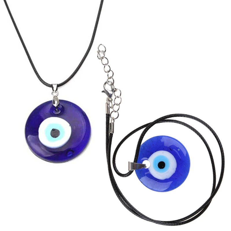 for Evil Eye Pendant Necklace Resin Leather Rope Chain Turkish Protect Necklace