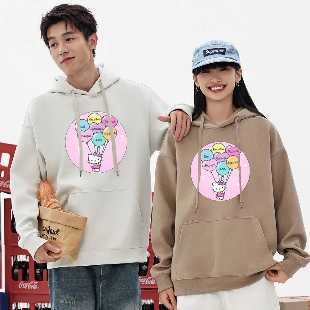 Doce kawaii hello kitty impresso moletom com capuz, pulôver aconchegante 100% algodão, sanrio estilo bonito roupas superiores presente