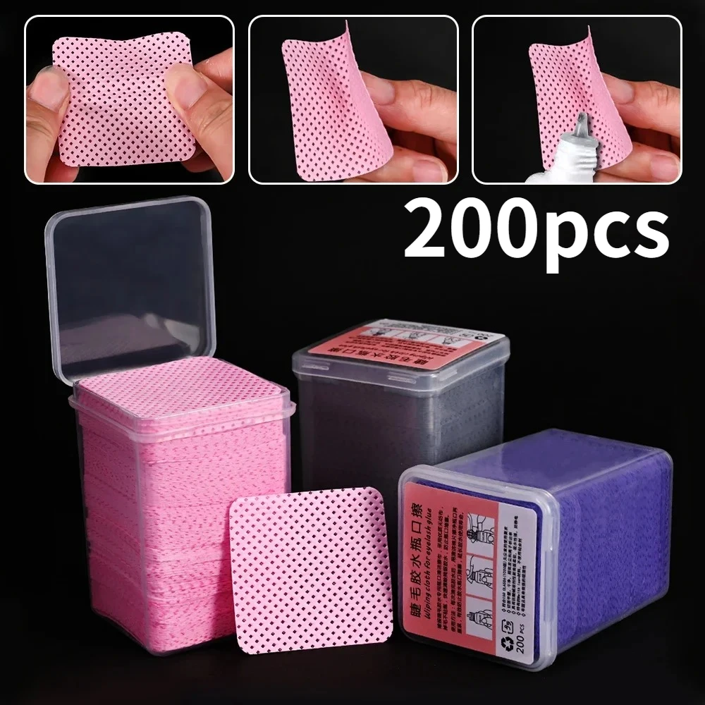 Wholesale 200Pcs/Box Nail Eyelash Glue Clean Cotton Pads Gel Polish Remover Paper Lint-Free Wipe Manicure Makeup Cleaning Tools