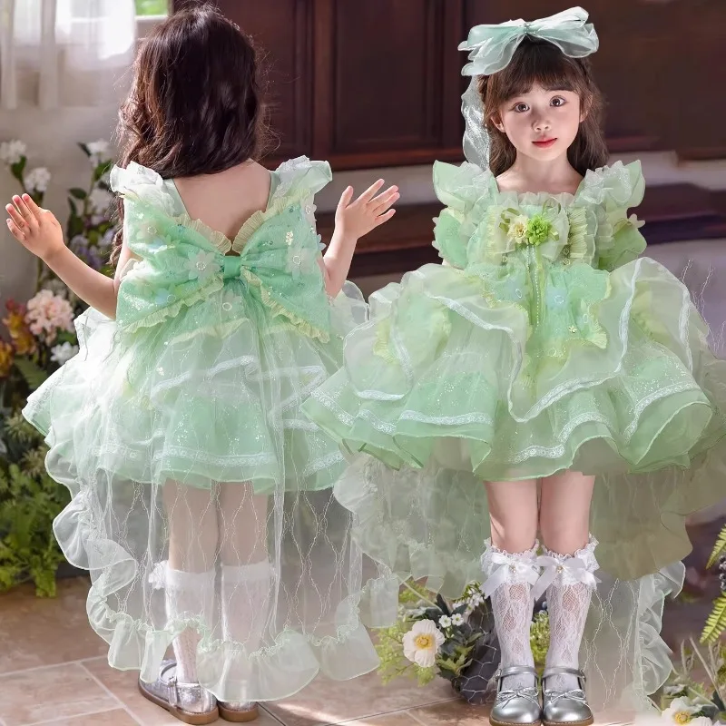 Ins New Girls High Quality Party Wedding Dress Kids Princess High-end Children's Birthday Host Piano Show Costume Girls Lolita