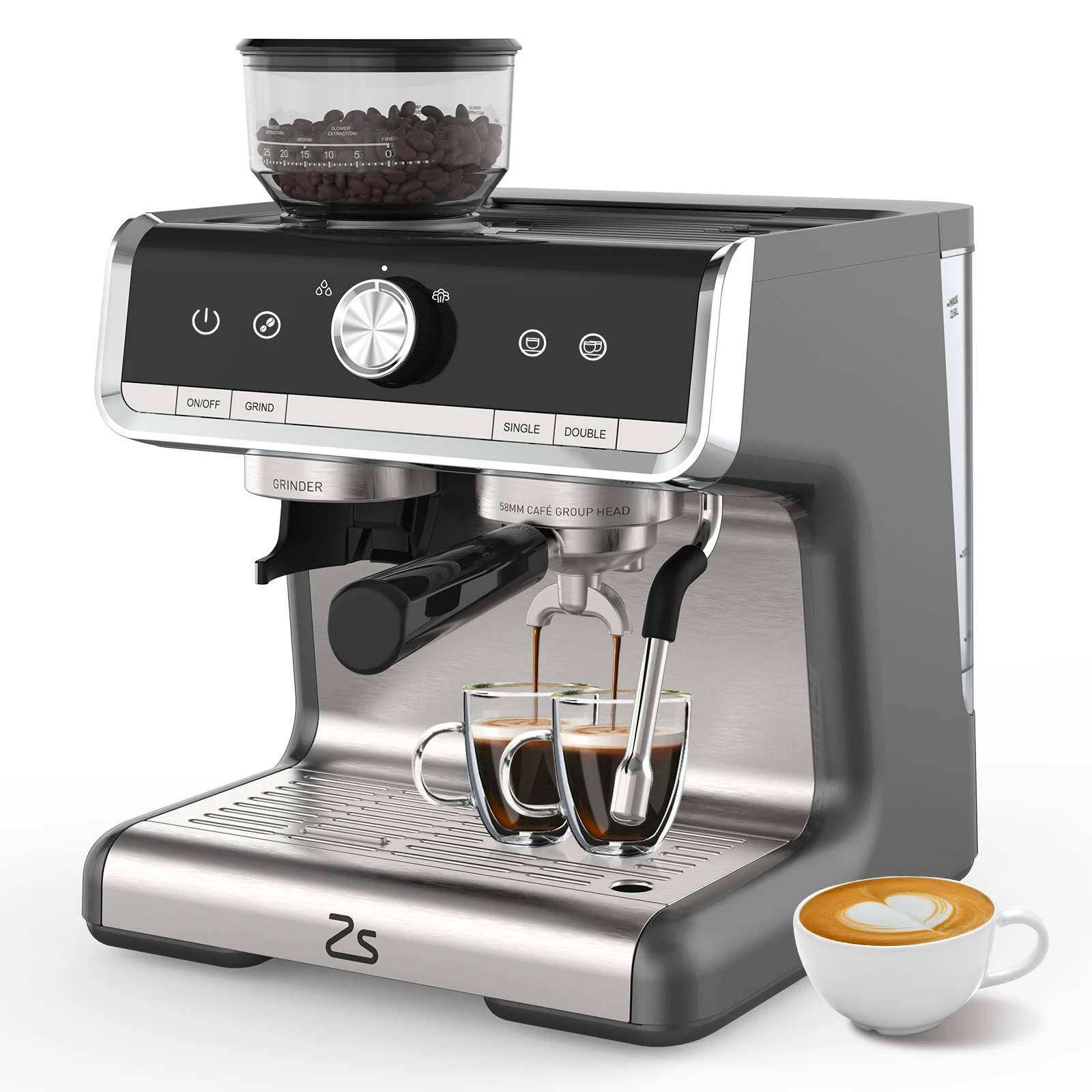 Espresso Coffee Machine with Grinder 20 Bar Semi-Automatic Espresso Maker with Milk Frother Steamer Wand for Cappuccino Latte Ma