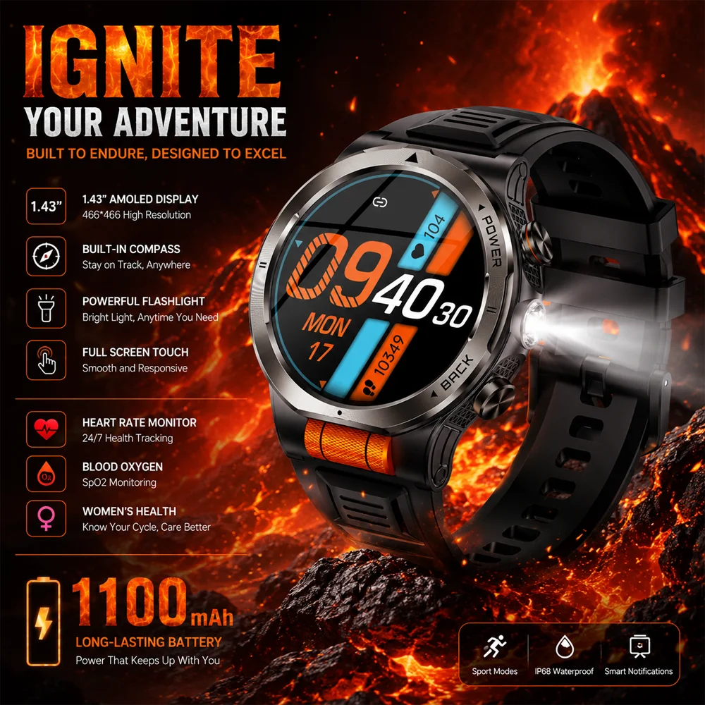 

Over 100 Sports Modes Smart Watch 3ATM Waterproof Bluetooth Call Music Control Health Blood Oxygen Monitoring Sports Watch