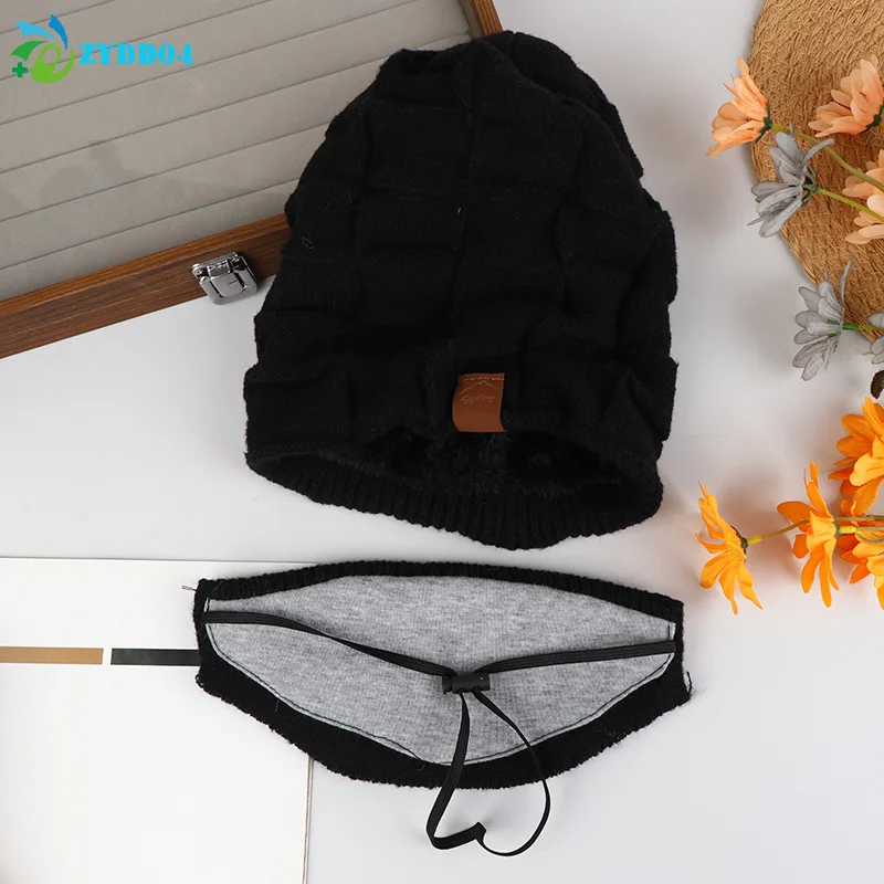 ● قبعة محبوكة دافئة وقناع الوجه مجموعة قبعة شتوية مترهلة مع غطاء خفيف الوزن دافئ للأذن والرقبة والخد للرياضات الخارجية #5