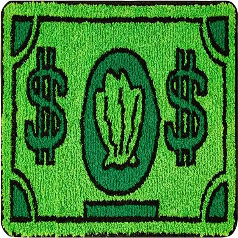 VIKAMA Faux Cashmere Dollar Cartoon Foot Mat Green Non-Slip Cute Bedside Rug Living Room Carpet