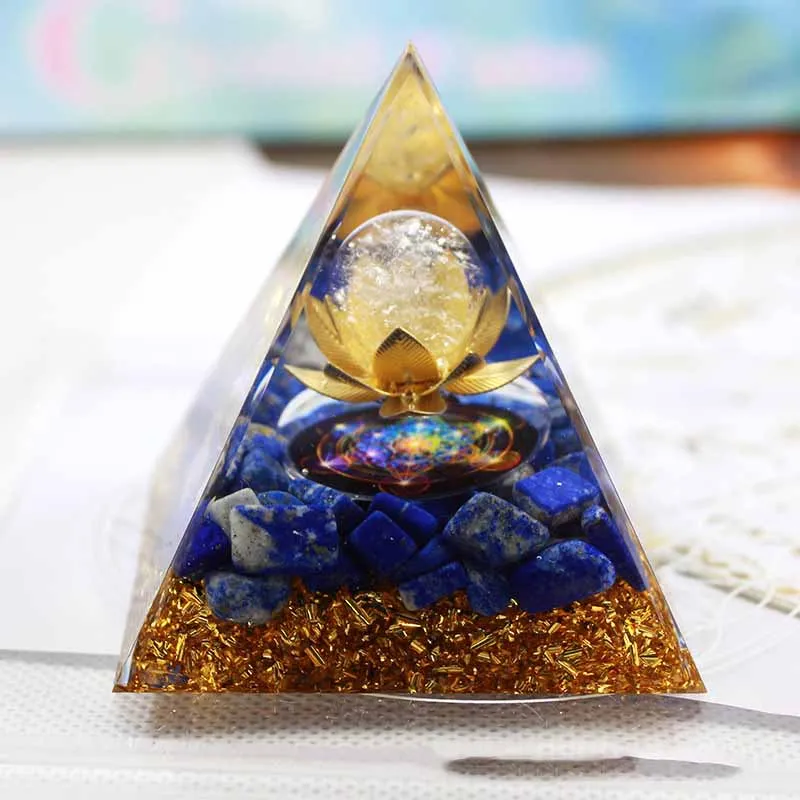 

Natural Lapis Lazuli Orgonite Pyramid White Crystal Orgone Generator 6CM