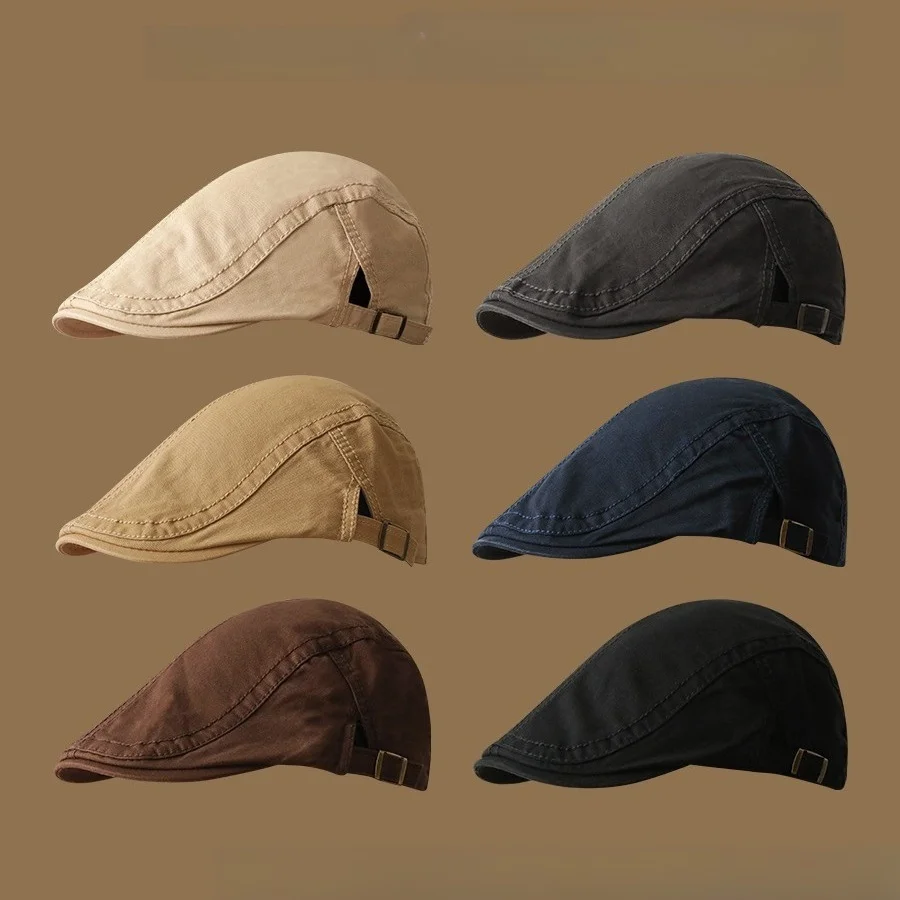 

British Style Newsboy Cap Vintage Solid Color Unisex Flat Peak Baker Boy Hat Casual Daily Beret for Men Outdoor Autumn Winter
