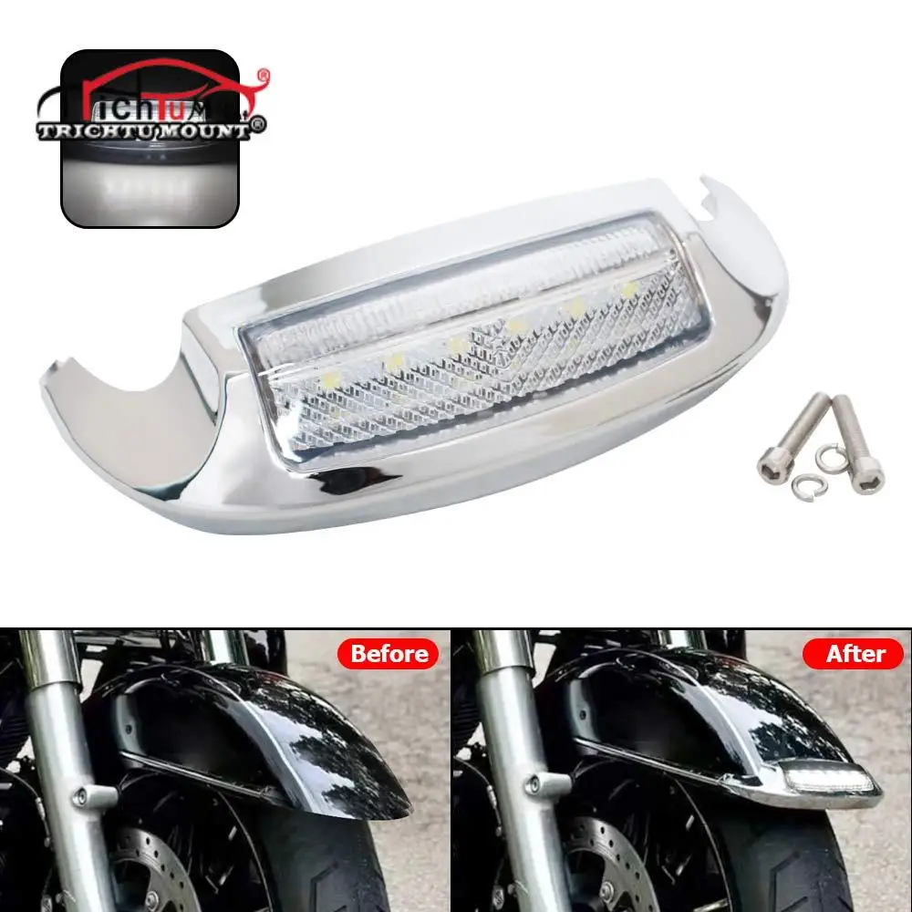 Chrome Motorcycle Lens Front Fender Tip Light Lamp Edge LED Fit For Harley Touring Electra Glide Ultra Classic Tri Glide CVO/SE