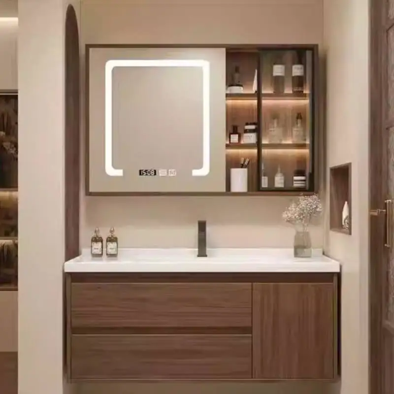 

Modern Walnut Bathroom Cabinet Vertical Wooden Drawers Storage Bathroom Cabinet Wall Corner Luxury Mobile Da Bagno Furniture