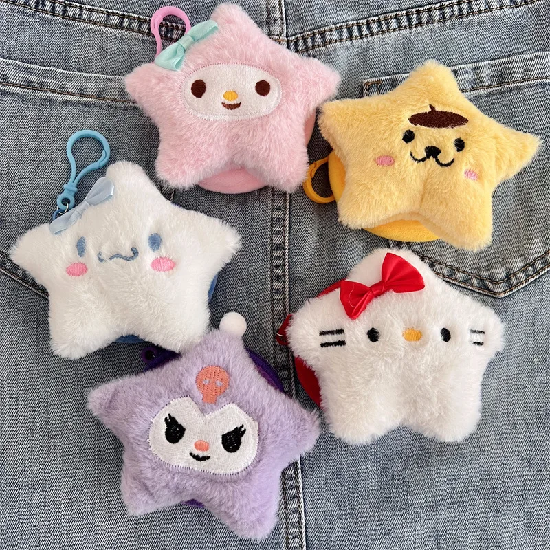 

Милый женский кошелек с мультяшной пятиконечной звездой, плюшевый кошелек для монет, круглый чехол для наушников, портативный мини-чехол, кошелек в стиле кавайи аниме