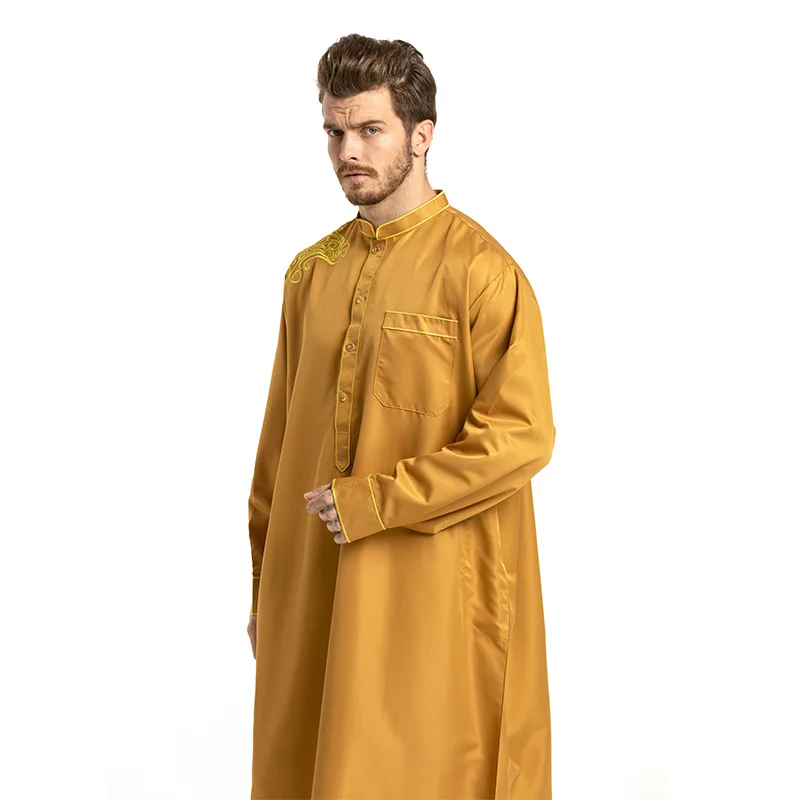 Men Middle East Muslim Ethnic Embroidery Long-sleeved Loose Stand-up Collar Robe Men