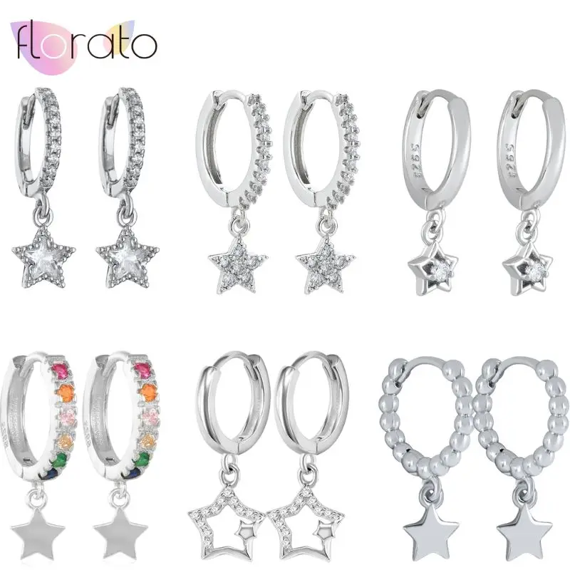 

925 Sterling Silver Needle Classic Simple Five-pointed Star Micro-set Zircon Pendant Earring Women Fashionable Luxurious Jewelry