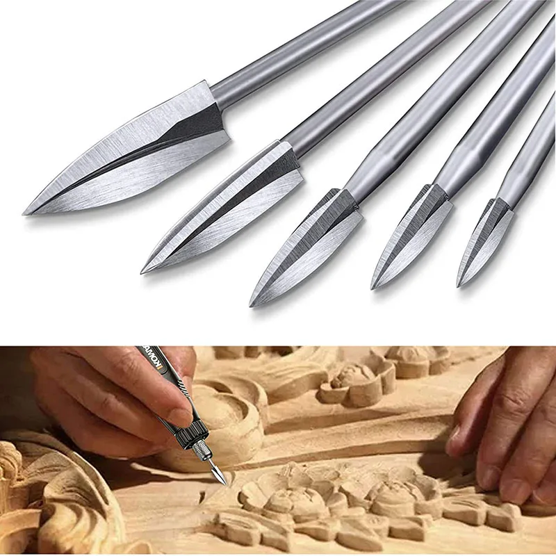 

5pcs Woodcarving Three-edge Milling Cutter Woodworking Electric Root Carving Sharpening Head Electric Grinding Tool