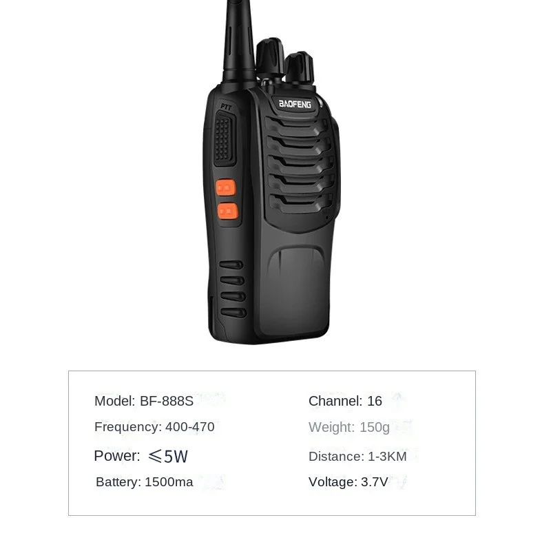 Sistema de transmisión walkie-talkie para exteriores, intercomunicador amplio de cobertura de comunicación, Bf-888S Civil, 1 unidad